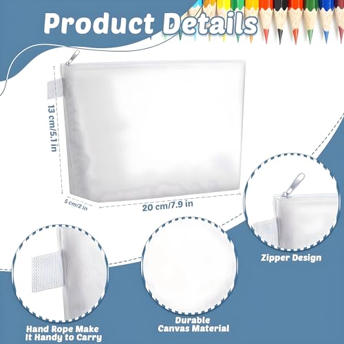 Metsi 12 Pieces Canvas Makeup Bags with Zipper | Plain Cosmetic Pouch for DIY Customization | Travel Toiletry Stationery Makeup Cosmetic Organizer for Women Girls - Plain White - Image 2