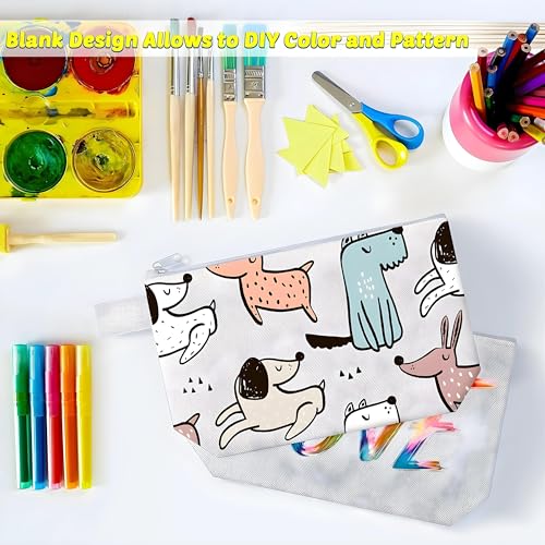 Metsi 12 Pieces Canvas Makeup Bags with Zipper | Plain Cosmetic Pouch for DIY Customization | Travel Toiletry Stationery Makeup Cosmetic Organizer for Women Girls - Plain White - Image 3
