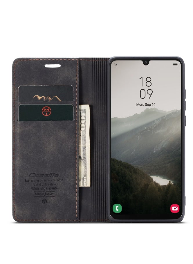 CaseMe Samsung Galaxy A34 Case Wallet, for Samsung Galaxy A34 Wallet Case Book Folding Flip Folio Case with Magnetic Kickstand Card Slots Protective Cover - Black - Image 2