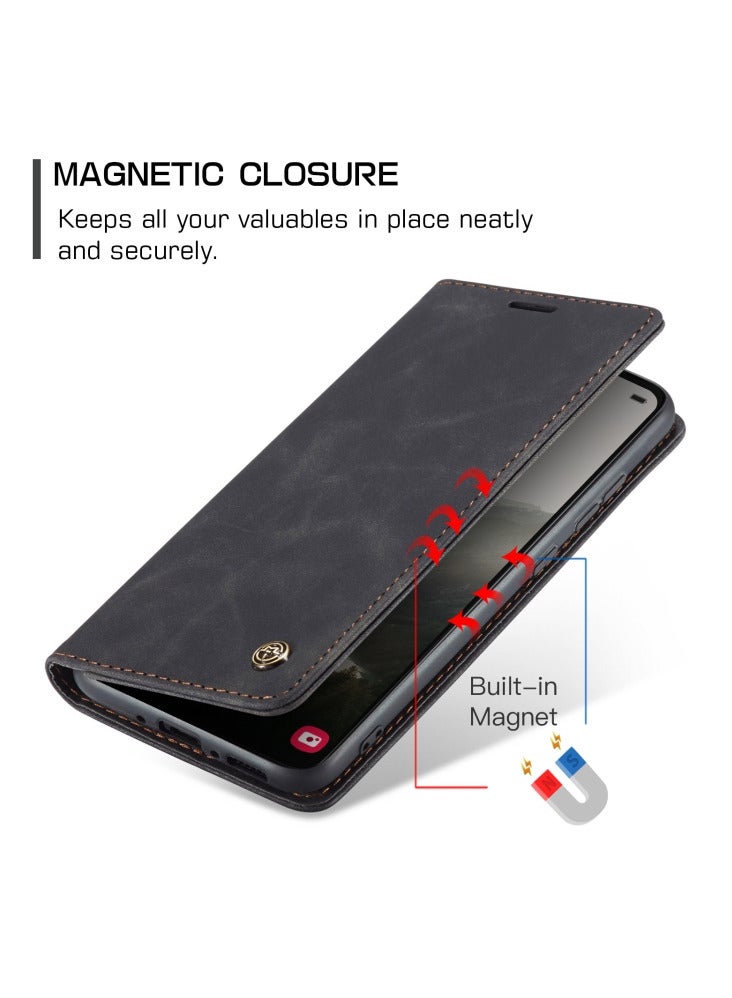 CaseMe Samsung Galaxy A34 Case Wallet, for Samsung Galaxy A34 Wallet Case Book Folding Flip Folio Case with Magnetic Kickstand Card Slots Protective Cover - Black - Image 3
