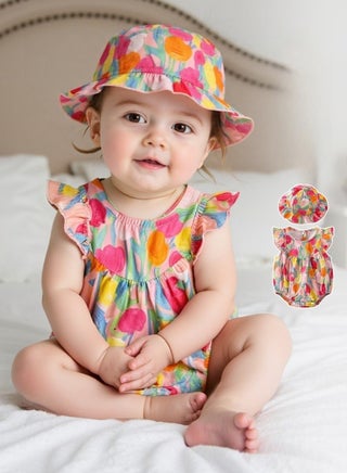 Baby Girl Tulip Print Sleeveless Romper with Matching Hat – Soft Cotton Summer Outfit, Newborn Baby Clothes, Baby Gift Set for Shower – 73cm - pzsku/ZD403F787AF9661948BE6Z/45/1745688112/acda2544-f25f-4bb5-a39e-00792f9357b6