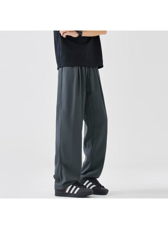 Izexx Simple Solid Color Casual Pants For Men, Autumn Straight-leg Wide-leg Trousers, Loose American-style Sweatpants, Iz59 Gray M - Image 2