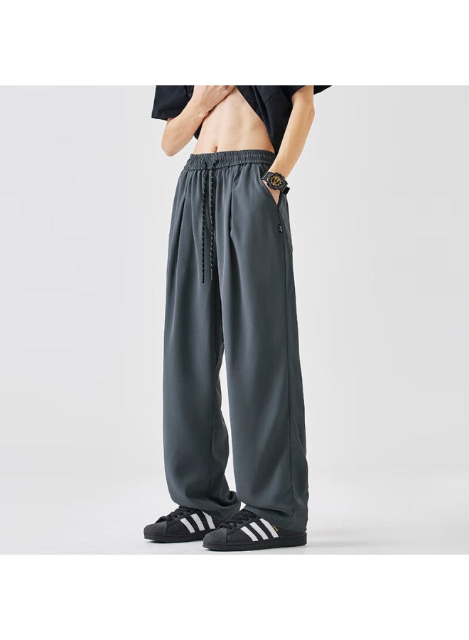 Izexx Simple Solid Color Casual Pants For Men, Autumn Straight-leg Wide-leg Trousers, Loose American-style Sweatpants, Iz59 Gray M - Image 1