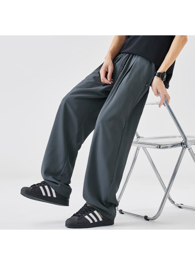 Izexx Simple Solid Color Casual Pants For Men, Autumn Straight-leg Wide-leg Trousers, Loose American-style Sweatpants, Iz59 Gray M - Image 5