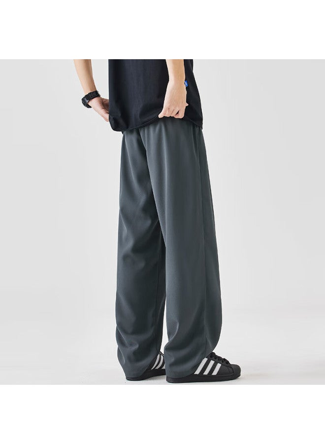 Izexx Simple Solid Color Casual Pants For Men, Autumn Straight-leg Wide-leg Trousers, Loose American-style Sweatpants, Iz59 Gray M - Image 4