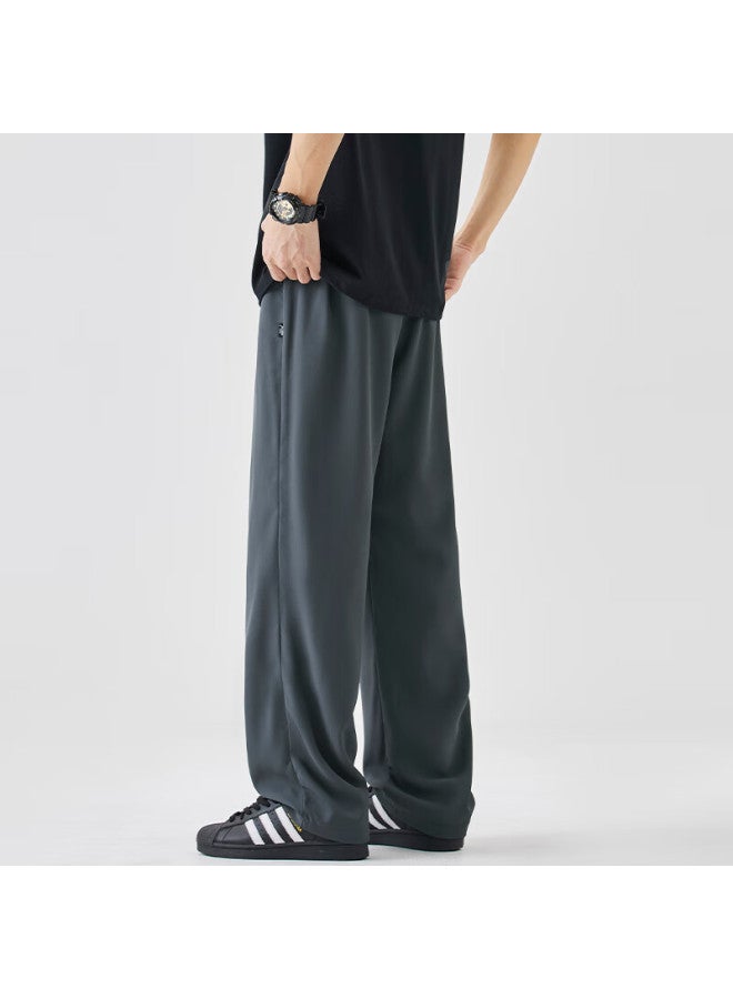 Izexx Simple Solid Color Casual Pants For Men, Autumn Straight-leg Wide-leg Trousers, Loose American-style Sweatpants, Iz59 Gray M - Image 3