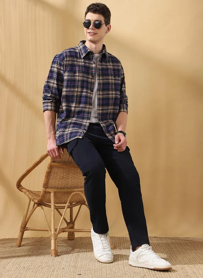 Dennis Lingo Men's Brown Flannel Checkered Button Down Relaxed Shirt