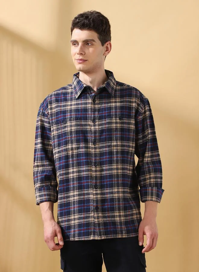 Dennis Lingo Men's Brown Flannel Checkered Button Down Relaxed Shirt