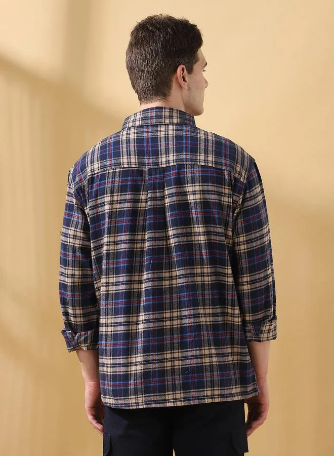 Dennis Lingo Men's Brown Flannel Checkered Button Down Relaxed Shirt