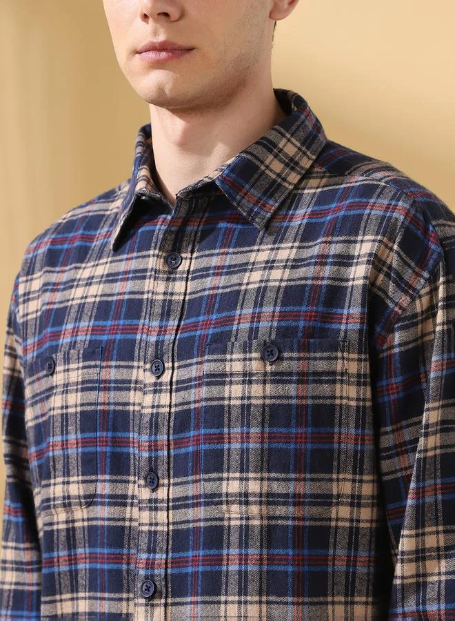 Dennis Lingo Men's Brown Flannel Checkered Button Down Relaxed Shirt