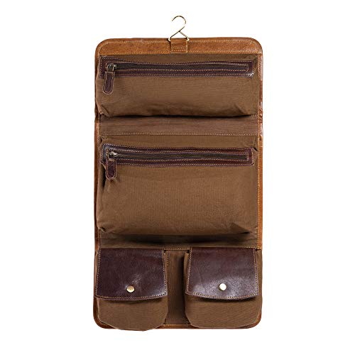 KomalC Premium Buffalo Leather Hanging Toiletry Bag Travel Dopp Kit (Yellow Tan) - Image 2