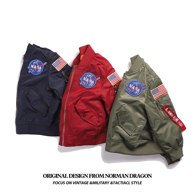Norman Long Workwear Children'S Nasa Collaboration Pilot Unisex Baseball Jacket Short Zipper - Image 2