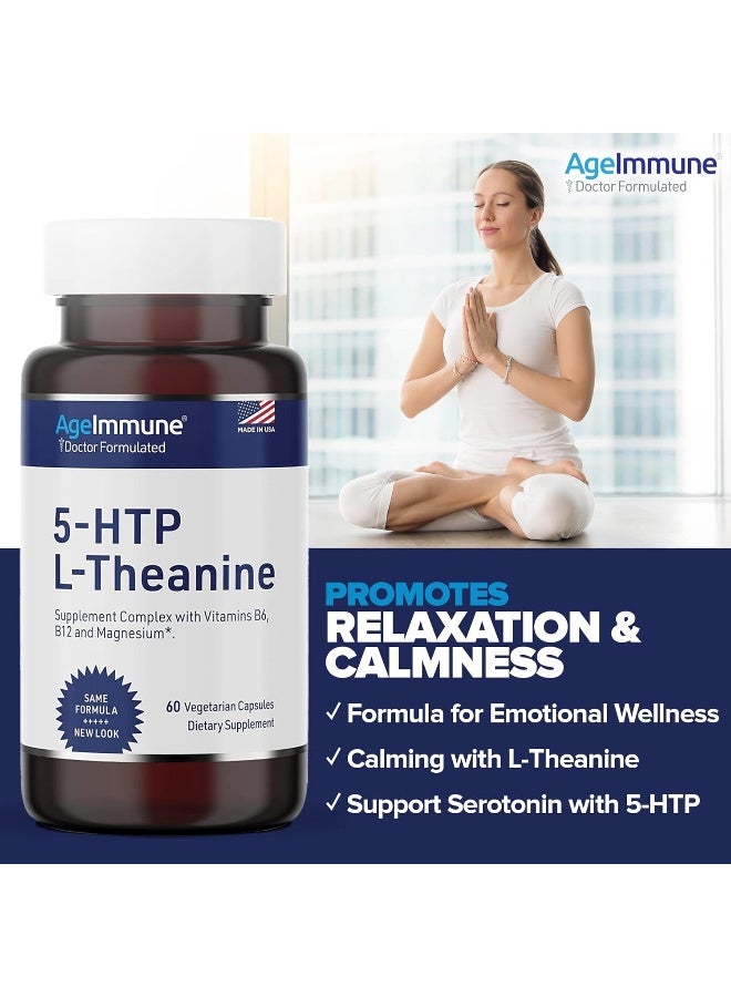 AgeImmune AgeImmune Anxiety Formula; Stress Relief Supplements Complex with L-Theanine, 5-HTP, Vitamins B6, B12 and Magnesium. Doctor Formulated, Magnesium Stearate Free. 60 Capsules. - Image 5