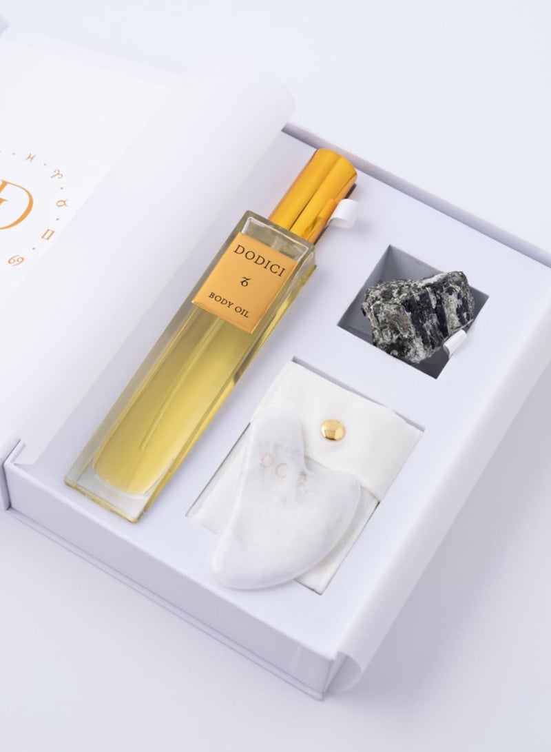 Dodici Gift Set Inspired by Your Zodiac Sign (Capricorn) Silky and luxurious body oil made from ecological oils | Perfect for a Birthday Gift | Organic Body Oil & Natural BLACK TOUMALINE Gift Set + Gua Sha - Image 4