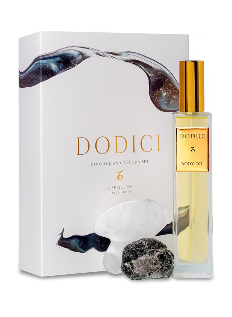 Dodici Gift Set Inspired by Your Zodiac Sign (Capricorn) Silky and luxurious body oil made from ecological oils | Perfect for a Birthday Gift | Organic Body Oil & Natural BLACK TOUMALINE Gift Set + Gua Sha - Image 2