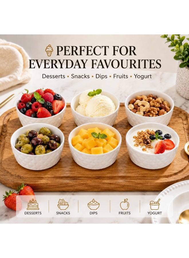 Ceramic Set of 6 White 180ml Oven Safe Souffle Dishes Creme Brulee Dessert Bowls Heat Resistant Baking Cups Small Serving Bowls for Dips Sauces Pudding Custard Snacks - Image 5