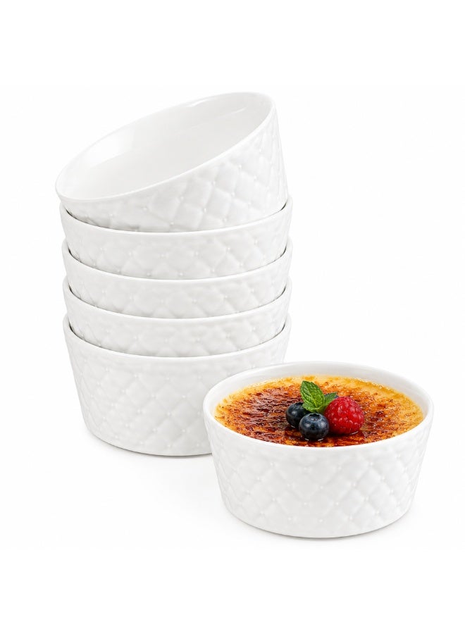 Ceramic Set of 6 White 180ml Oven Safe Souffle Dishes Creme Brulee Dessert Bowls Heat Resistant Baking Cups Small Serving Bowls for Dips Sauces Pudding Custard Snacks - Image 1