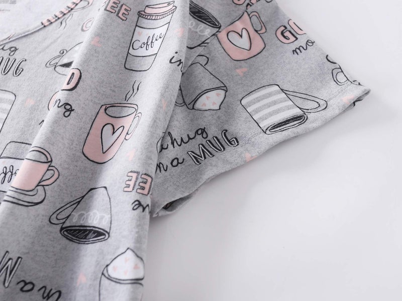 PNAEONG 3 Pack Women's Cotton Nightgown Sleepwear Short Sleeves Shirt Casual Print Sleepdress SY003-Pink+Star+Coffee-L - Image 5