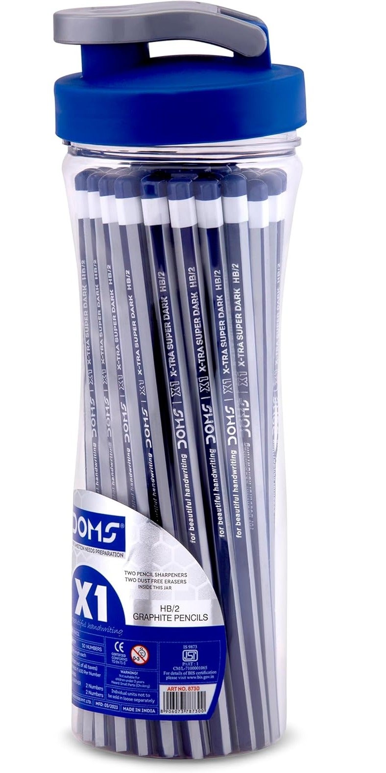 DOMS X1 Super Dark HB Pencils – Pack of 30 Pencils with 3 Sharpeners, 3 Erasers & 15cm Scale – School, Office & Drawing - Image 3