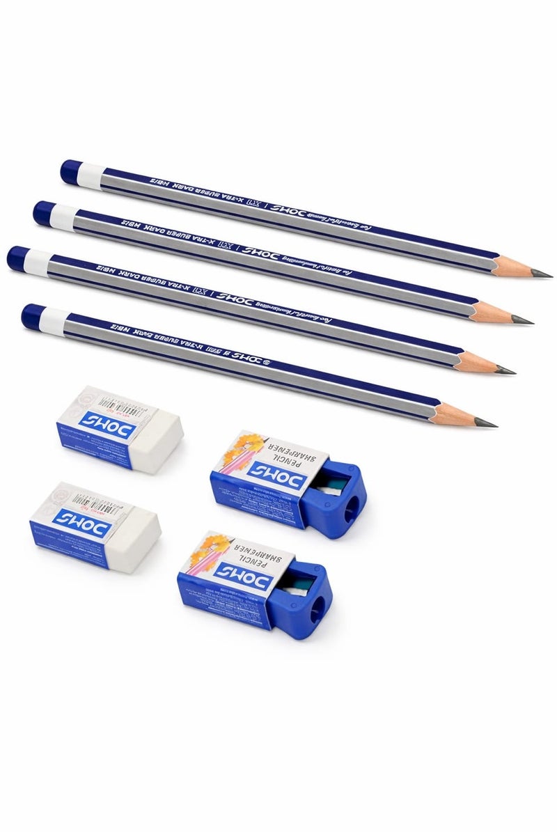 DOMS X1 Super Dark HB Pencils – Pack of 30 Pencils with 3 Sharpeners, 3 Erasers & 15cm Scale – School, Office & Drawing - Image 2