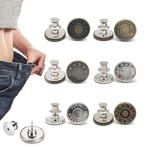 Lohas Select 6 Pcs Instant Jean Button Pins,Adjustable Pant Waist Tightener,No Sew and No Tools for Pants, Simple Installation, Reusable and Adjustable(Style 1) - Image 1