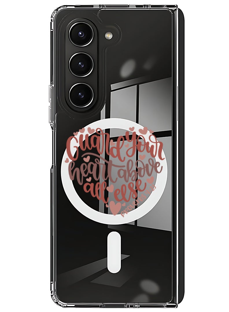 Theodor Magnetic Case for Samsung Galaxy Z Fold 5 Compatible with MagSafe Wireless Charging, Shockproof Phone Bumper Cover Guard your heart above all else - Image 1