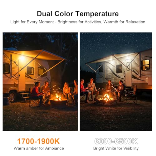 Safoner Heavy-Duty Aluminum RV Porch Light- Rustproof Exterior LED Lamp, IP67 Waterproof, Dual Color Amber & White, 1400LM, 12V-30V Compatible for Outdoor RVs & Trailers (Black Housing)- 1 Pack - Image 2