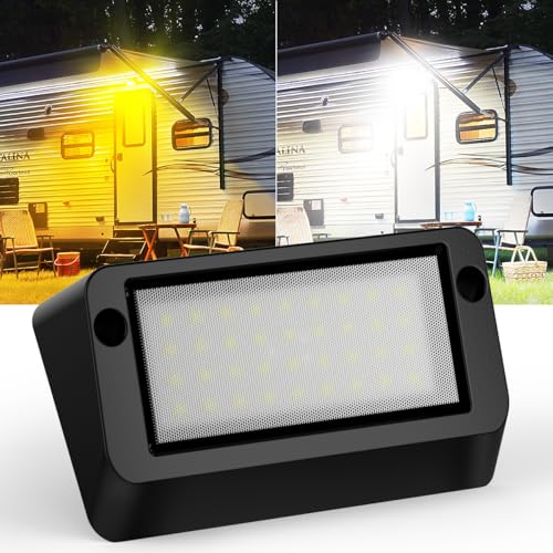 Safoner Heavy-Duty Aluminum RV Porch Light- Rustproof Exterior LED Lamp, IP67 Waterproof, Dual Color Amber & White, 1400LM, 12V-30V Compatible for Outdoor RVs & Trailers (Black Housing)- 1 Pack - Image 1