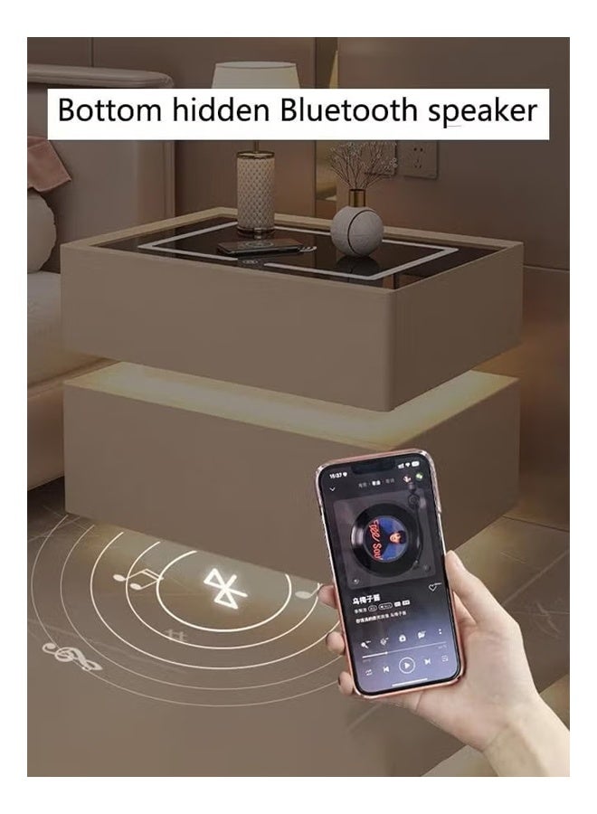 كيكي طاولة جانبية بجانب السرير مع مرآة LED وإضاءة مستشعر وشحن لاسلكي ومكبر صوت BT مقاس 50 سم - Image 4