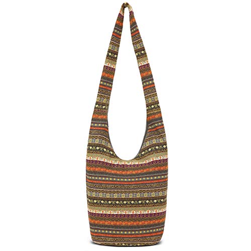 Coton Pose Women Shoulder Handbags Fashion canvas Hippie Crossbody Bags Bohemian Animal Prints Hobo Bags (Green-Orange) - Image 1