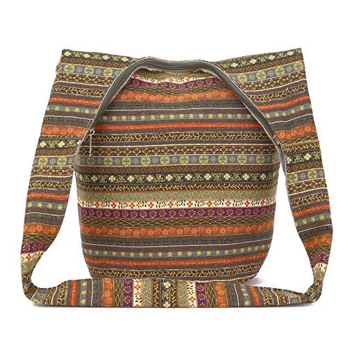 Coton Pose Women Shoulder Handbags Fashion canvas Hippie Crossbody Bags Bohemian Animal Prints Hobo Bags (Green-Orange) - Image 2