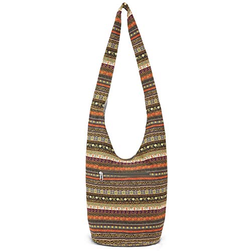 Coton Pose Women Shoulder Handbags Fashion canvas Hippie Crossbody Bags Bohemian Animal Prints Hobo Bags (Green-Orange) - Image 4