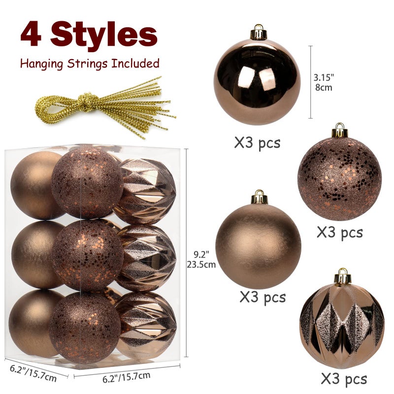 Briful 12PCS 3.15"" Christmas Ball Ornaments Shatterproof Brown Christmas Tree Decorations Xmas Tree Balls Halloween Ornaments D?cor - Image 2