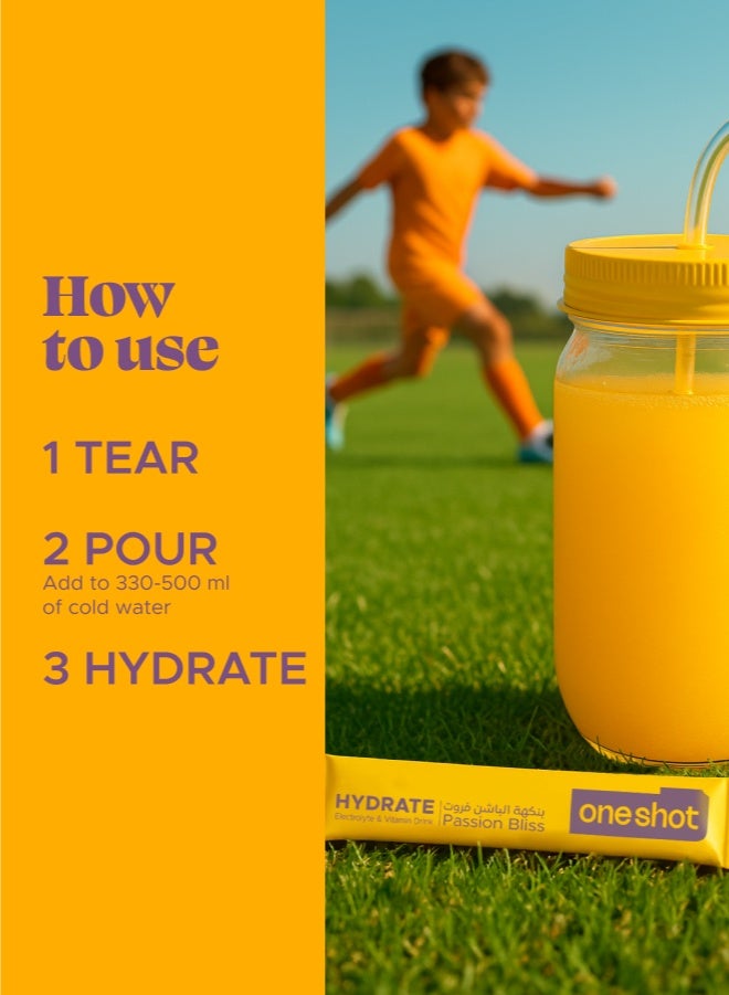 Oneshot Kids Passion Bliss, Daily Hydration, Sugar Free Electrolyte Powder Drink Mix with Vitamins and Zinc, No Aftertaste, Passion Fruit Flavor, 7 Sachets - Image 3