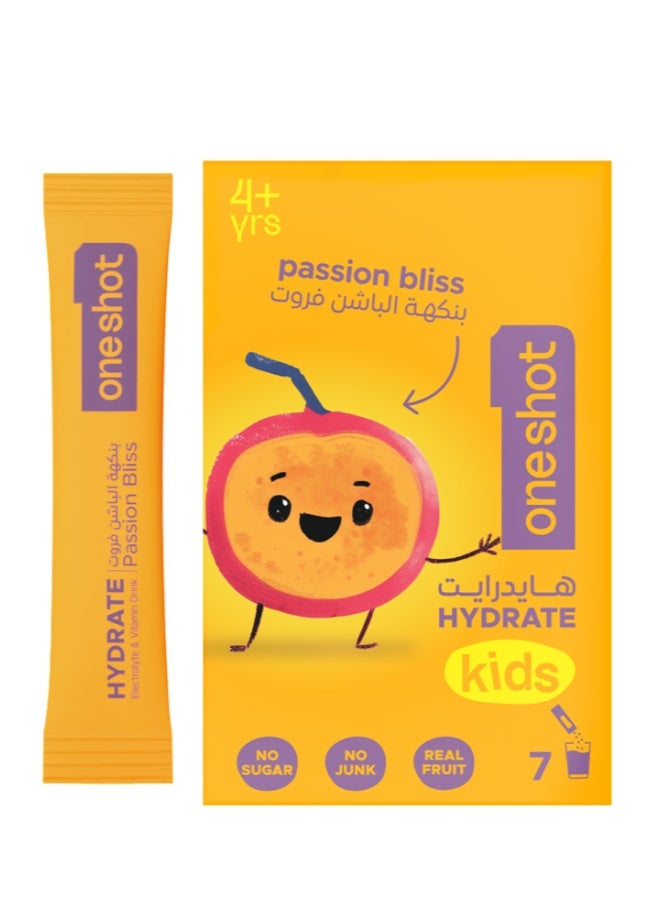 Oneshot Kids Passion Bliss, Daily Hydration, Sugar Free Electrolyte Powder Drink Mix with Vitamins and Zinc, No Aftertaste, Passion Fruit Flavor, 7 Sachets - Image 1