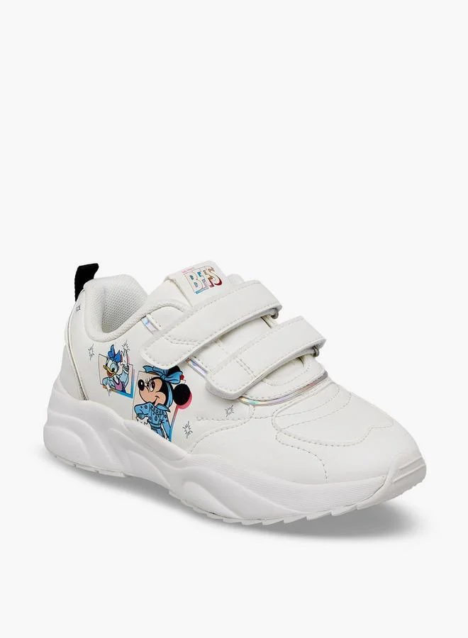 Disney Girls Minnie Mouse Print Hook & Loop Ankle School Sneakers