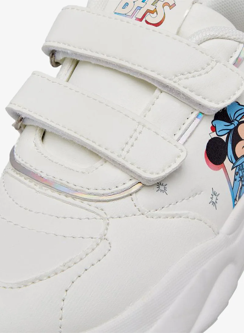 Disney WHITE Girls Minnie Mouse Print Hook & Loop Ankle School Sneakers for Women | Best Price UAE