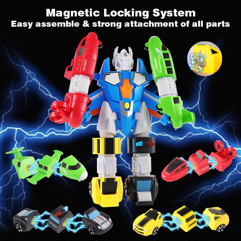 SOMMER 5in1 Magnetic Vehicles Toy Playset Mix and Match STEM Stacking Assembling Car Kit with Storage Box Transform into Robot Birthday Gift for Toddler Kids 3 4 5 6 7 Year Old Boys Girls - Image 3