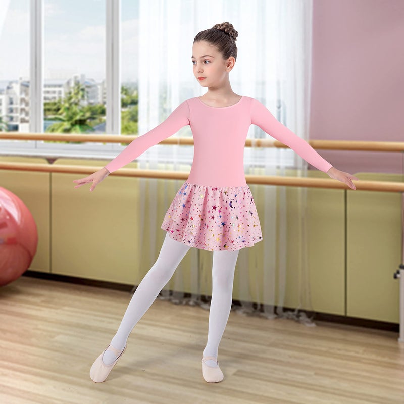 DANSHOW Ballet Leotards for Girls Dance Skirted Leotard Kids Ballet Tutu Dress Toddler Shiny Long Sleeve Dancewear(40421-08Q-M) - Image 5