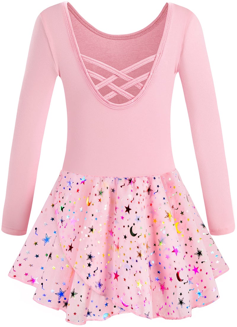 DANSHOW Ballet Leotards for Girls Dance Skirted Leotard Kids Ballet Tutu Dress Toddler Shiny Long Sleeve Dancewear(40421-08Q-M) - Image 3