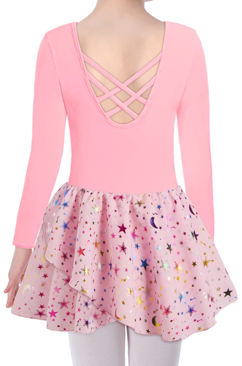 DANSHOW Ballet Leotards for Girls Dance Skirted Leotard Kids Ballet Tutu Dress Toddler Shiny Long Sleeve Dancewear(40421-08Q-M) - Image 1