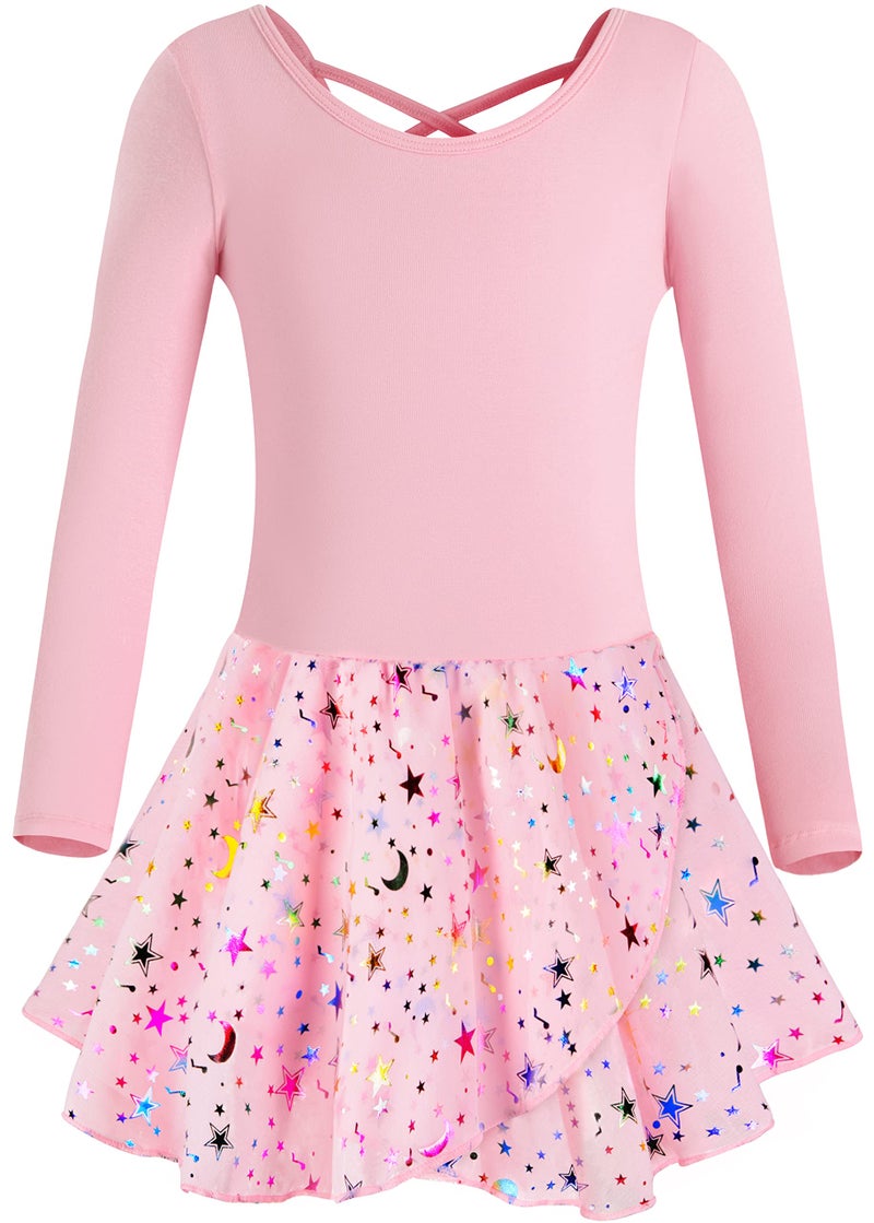 DANSHOW Ballet Leotards for Girls Dance Skirted Leotard Kids Ballet Tutu Dress Toddler Shiny Long Sleeve Dancewear(40421-08Q-M) - Image 2