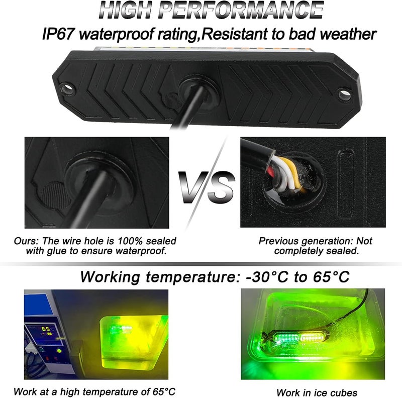ASPL 8pcs Sync Feature Ultra Slim 12-LED Surface Mount Flashing Strobe Lights for Truck Car Vehicle LED Mini Grille Light Head Emergency Beacon Hazard Warning Lights (Amber/Green) - Image 3