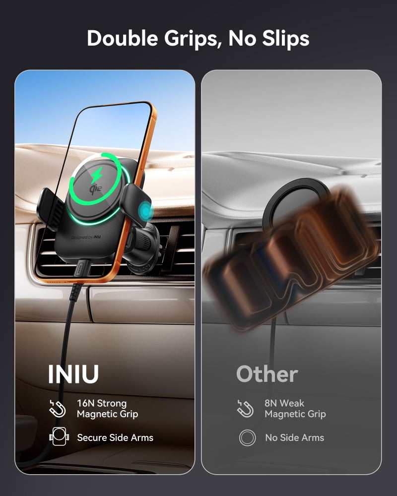 INIU Car Phone Holder for Magsafe, Qi2 Certified Wireless Car Charger for Mount Dashã€360Â°ã€‘ Phone Mount Auto Clamping Car Accessories Compatible with iPhone 17 16 15 14 13 Xs Samsung S23 etc - Image 3