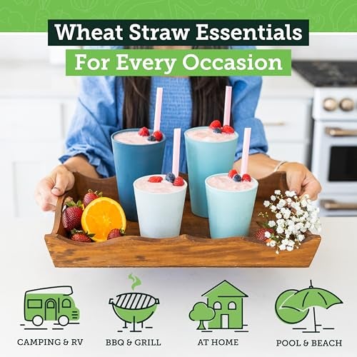 Grow Forward Premium Wheat Straw Cups 13 20 oz Unbreakable BPA Free Hard Plastic Cups Reusable Lightweight Plastic Drinking Glasses for Kitchen Outdoor Water Camping RV Seascape - Image 3