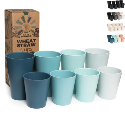 Grow Forward Premium Wheat Straw Cups 13 20 oz Unbreakable BPA Free Hard Plastic Cups Reusable Lightweight Plastic Drinking Glasses for Kitchen Outdoor Water Camping RV Seascape - Image 1