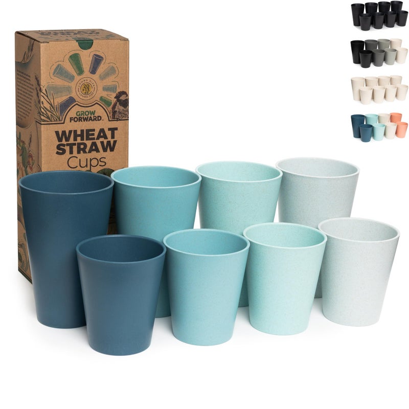 Grow Forward Premium Wheat Straw Cups 13 20 oz Unbreakable BPA Free Hard Plastic Cups Reusable Lightweight Plastic Drinking Glasses for Kitchen Outdoor Water Camping RV Seascape - Image 2