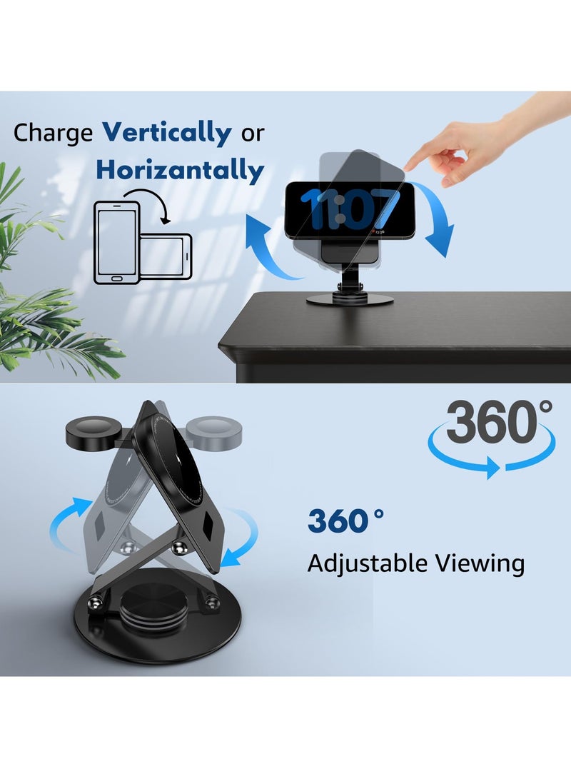 KASTWAVE Wireless Charging Station for Apple, 2 in 1 Magsafe Charger Stand for iPhone 15 Pro 14 13 12, Charger for Apple Watch 9 8 7 6 SE 5 4 3 2, Foldable Charger Station for AirPods Pro (Black) - Image 4