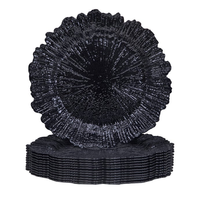 BLACK CHARGER PLATES SET OF 12 REEF PLATE CHARGERS FOR DINNER PLATE PLASTIC DECORATIVE PLATES FOR TABLE SETTING THANKSGIVING CHRISTMAS