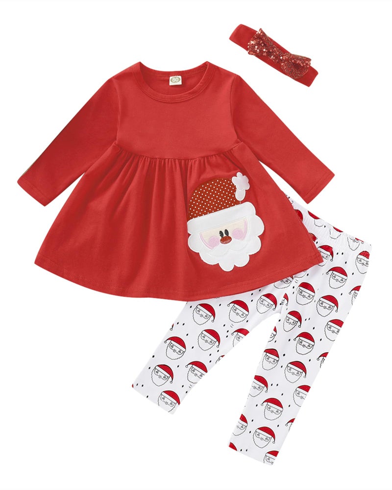 Saeaby My First Christmas Baby Girl Christmas Outfit Baby Girls Clothes Romper Onesie+ Bear Print Pants+Hat 3Pcs Outfits 12-18 Months - Image 1